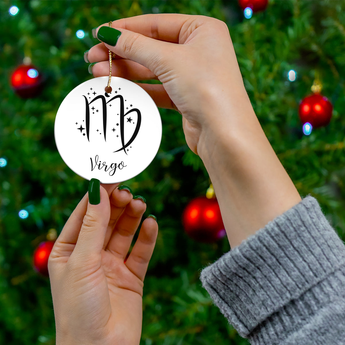 Virgo Zodiac Ceramic Ornament — Round Astrological Holiday Decoration