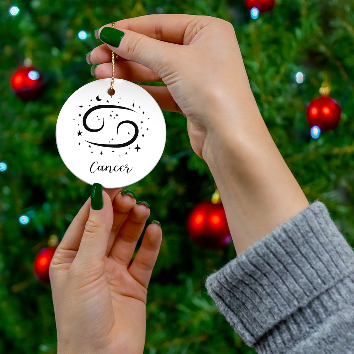 Cancer Zodiac Ceramic Ornament — Astrological Star Sign Holiday Decoration