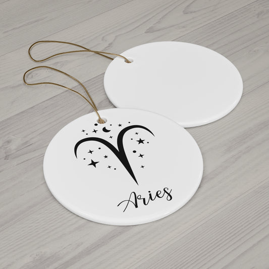 Aries Ceramic Ornament — Zodiac Star Sign Holiday Decoration